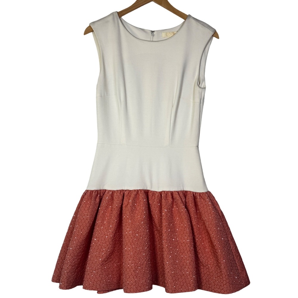 Erin Fetherston Womens Size 4 Cream‎ Peach Fit Flare Dress Drop Waist Colorblock